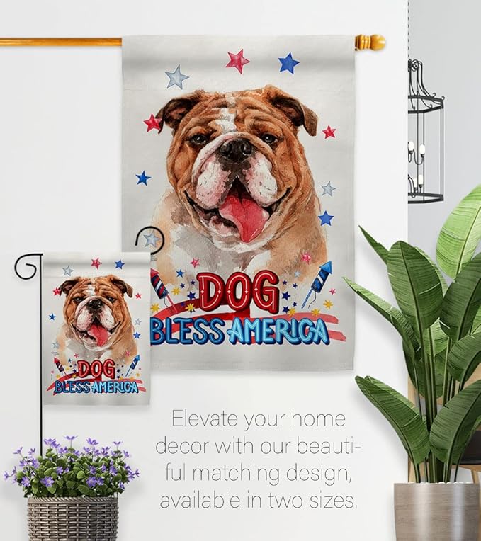 Breeze Decor Patriotic Bulldog House Flag Pack Dog Puppy Spoiled Paw Canine Fur Pet Nature Farm Animal Creature Applique Decoration Banner Small Garden Yard Gift Double-Sided, Made in USA