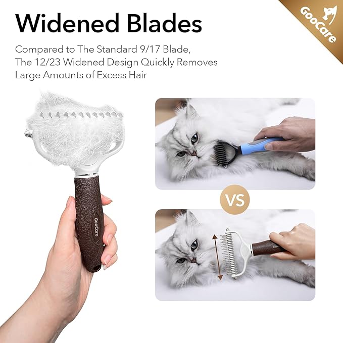 Pro Large 2-Sided Undercoat Rake, Deshedding Dematting Comb, Detangler Brush for Mats, Tangles & Shedding, Stainless Steel Blades, ABS Handle, Ideal for Long Haired Cats, Dogs and Rabbits