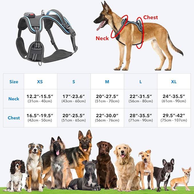 Light Up Dog Harness No Pull LED Dog Harness with Handle Vizbrite Rechargeable Lighted Dog Vest Harness for Small/Medium/Large/X-Large Size Dogs No Pull, 4 Point Adjustable Dog Harness