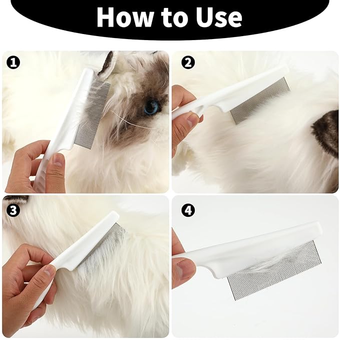 Pet Hair Comb Tear Stain Removal,2 Pack Multifunctional Pets Grooming Comb Kit 2 in 1 Dog Combs Stainless Grooming Massage Dual-Sided Comb for Knots Crust Floating Hair Tangle Fleas(White)