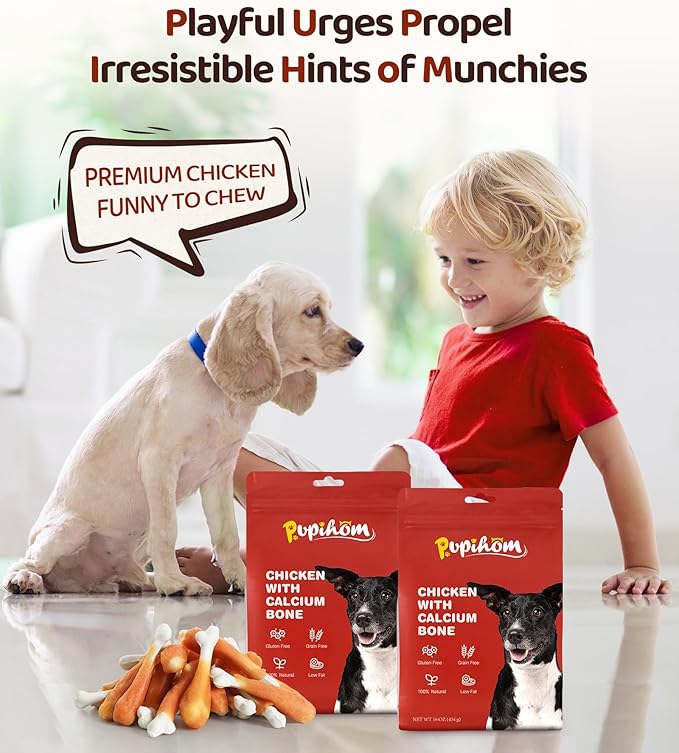 16OZ Dog Chewy Treats, Chicken Calcium Bone Dog Treats, Teeth Clean Training Chewy Snacks Dog Treats for Small Medium Large Dogs