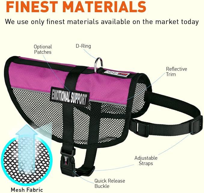 Dogline MaxAire Multi-Purpose Mesh Vest for Dogs and 2 Removable Emotional Support Patches, 30 to 38", Pink