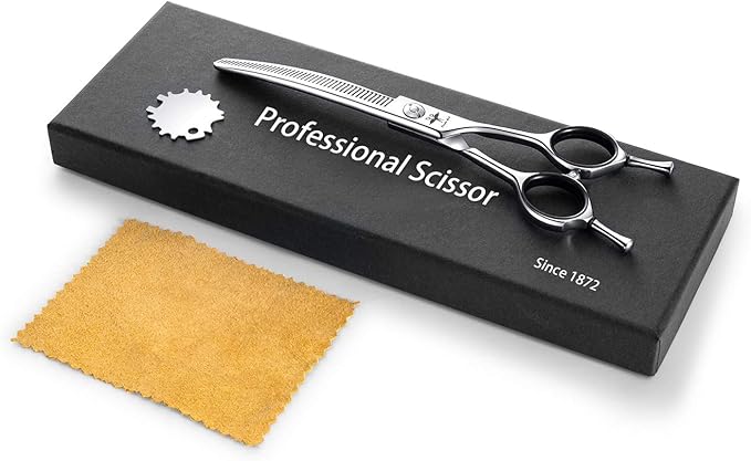 PURPLEBIRD 6.5 Inch Downward Curved Dog Grooming Scissors Pet Thinning Texturizing Shears Professional Safety Blunt Tip Trimming Shearing for Dogs Cats Face Paws Limbs Japanese Stainless Steel Silver