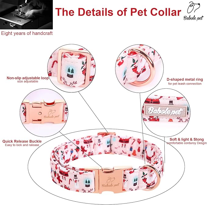 Christmas Dog Collar for Large Dog,Pink Elk Santa Claus Male Dog Collar with Safety Metal Buckle Adjustable Puppy Collars for Small Medium Boy&Girl Dog, L,16"-24"