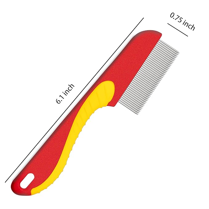 Comb with Rubber Handle for Dogs & Cats, Fine Tooth Dog Comb for Grooming