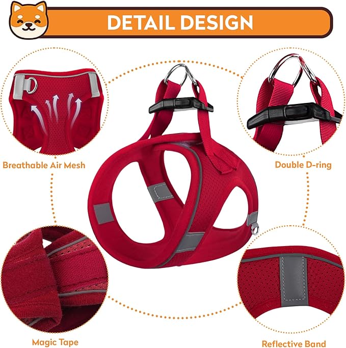 Dog Harness with Leash Set, No-Pull Step-in Reflective Pet Harness with 1 Leash Clips, Adjustable Soft Padded Easy Walk Dog Vest for Small Medium Large Dogs, Cats(Bright Red, XXSmall)