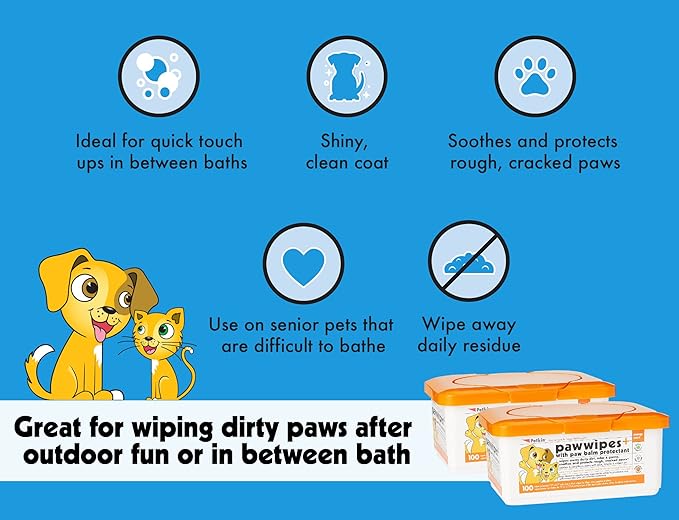 Petkin Paw Wipes Plus, 200 Orange Scented Wipes, 2 Pack - Absorbent Pet Paw Wipes Remove Daily Dirt & Odors - Enriched with Paw Balm Protectant -Easy to Use Pet Wipes for Dogs, Cats, Puppies & Kittens