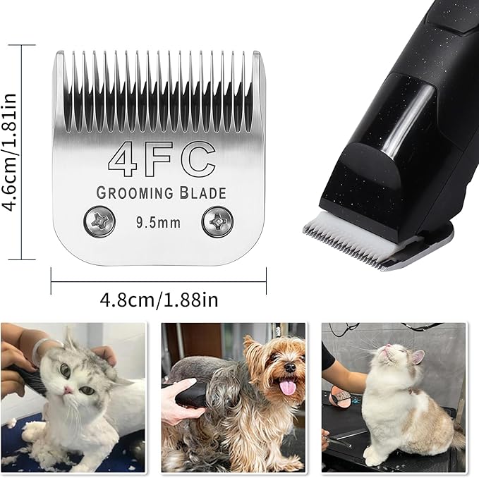3 Pcs Size 4FC Detachable Dog Grooming Blades, Compatible with Andis, Oster A5, Wahl KM10 Series Clippers, Cut Length 9.5mm, Silver(4FC 9.5mm, 3Pcs)