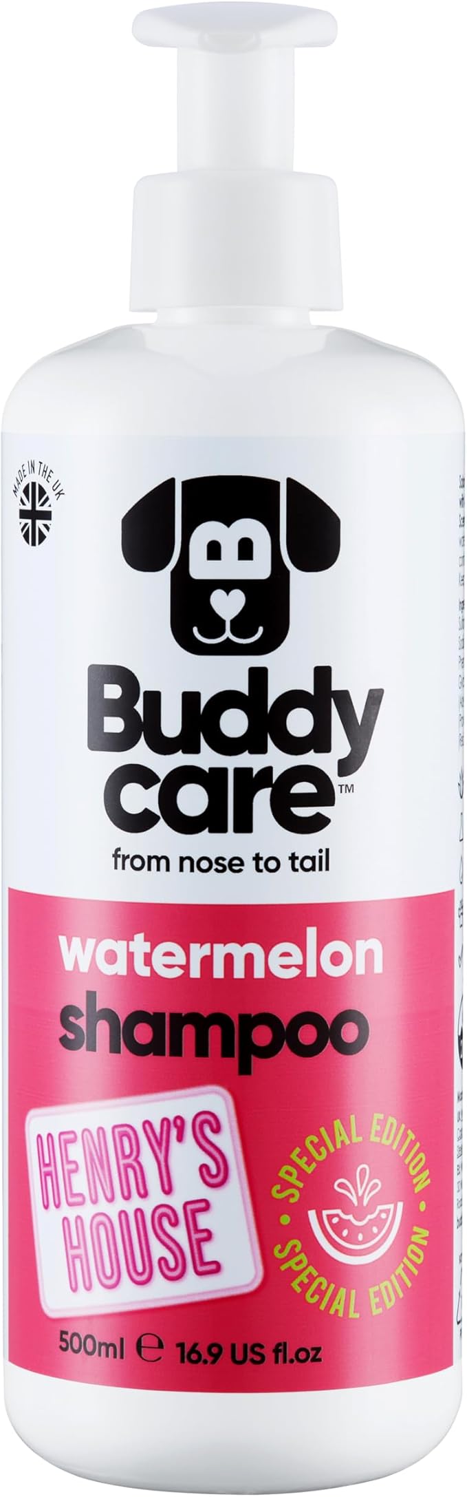 Watermelon Dog Shampoo by Buddycare | Deep Cleansing Shampoo for Dogs | Watermelon Scented | with Aloe Vera and Pro Vitamin B5 (16.90oz)
