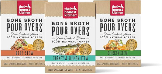 The Honest Kitchen Bone Broth POUR OVERS™ Wet Toppers for Dogs (Variety Pack of 3), 5.5 oz