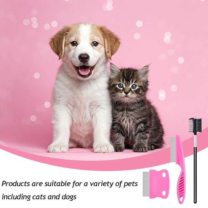 6Pcs Pet Combs for Remove Knots, Fluff and Dirt Dog Eye Comb for Removing Eye Mucus and Crust Dog Flea Fine Combs for Grooming Matting(Pink)