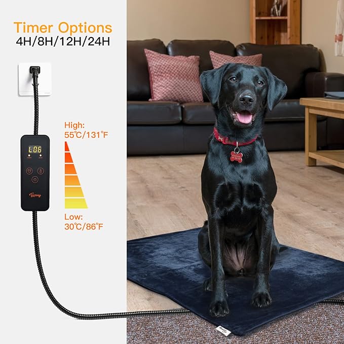 Toozey Pet Heating Pad, 6 Adjustable Temperature Dog Cat Heating Pad with Timer, Indoor Pet Heating Pads for Cats Dogs with Chew Resistant Cord, Electric Pads for Dogs Cats, Pet Heated Mat