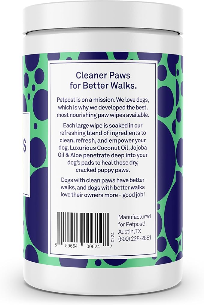 Petpost | Paw Wipes for Dogs - Nourishing, Revitalizing Dog Paw Cleaner with Coconut Oil, Jojoba Oil, and Aloe - Ultra Soft Cotton Pads - Cherry Blossom Scent 70 ct.