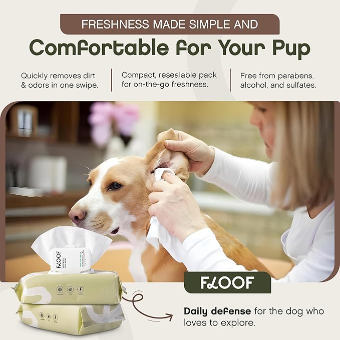 Floof Hypoallergenic Dog Wipes – Natural Aloe Grooming Wipes for Paws Face Ears Eyes & Bum – Vet-Formulated Extra Thick Safe for Puppies & Adult Dogs – 288 Count