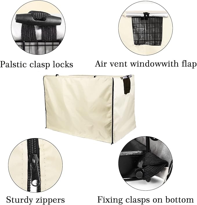 Medibot Dog Crate Cover 48 inch - Double Door, Dog Kennel Indoor, Waterproof Dog Kennel Cover with Air Vent Window, for Indoor/Outdoor Most Wire Dog Crate(Beige)