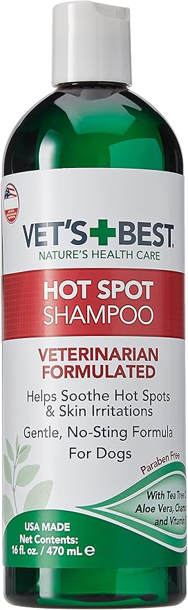 Vet's Best Hot Spot Itch Relief Shampoo for Dogs - Relieves Dog Dry Skin, Rash, Scratching, Licking, Itchy Skin, and Hot Spots - 16 Ounces