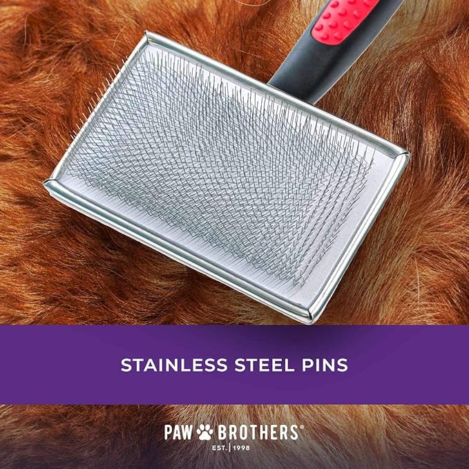 Ryan's Pet Supplies Paw Brothers Flat Slicker Brush for Dogs, Professional Grade, Coated Tips, Gentle on Skin, Maximum Coverage, Mini/Small