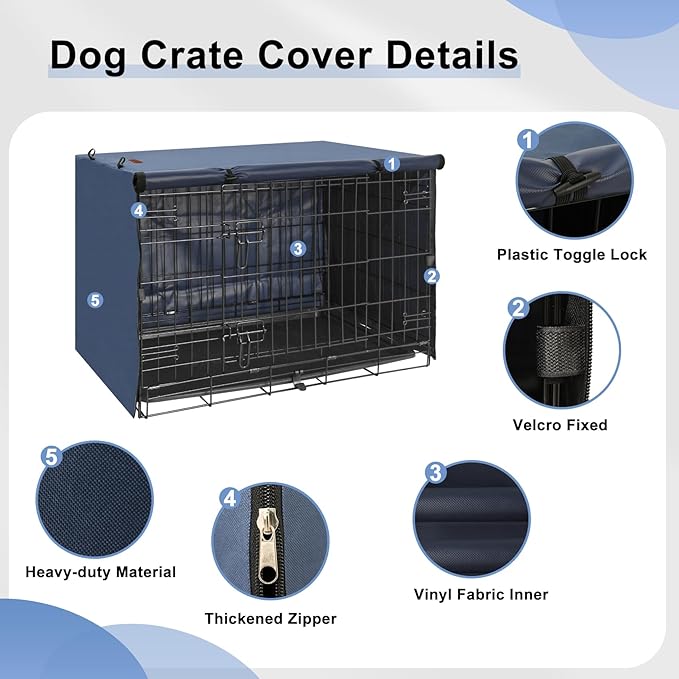 Dog Crate Cover - Kennel Covers Fit for 42 Inch Dog Crate, Double Door Polyester for Wire Puppy Crate Indoor Outdoor Protection, Blue