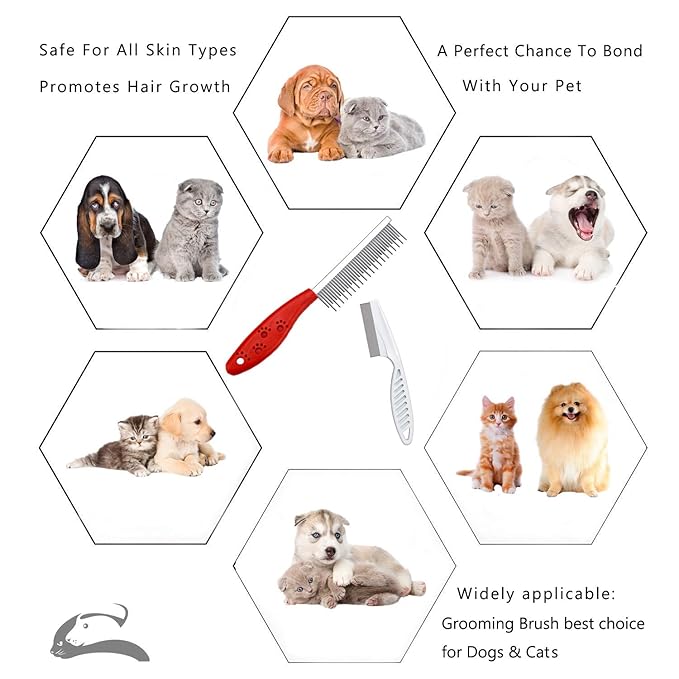 Pet Comb for Dogs & Cats,Small Dog & Cat Grooming Comb 3 Combs,Pet Long & Short Stainless Steel Teeth Shedding Comb for Removing Matted Fur, Knots & Tangle(3pack)