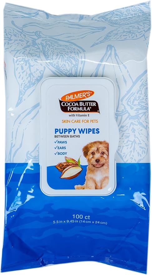 Palmer's Cocoa Butter Puppy Wipes for Between Baths | Cocoa Butter Wipes for Dogs | Paraben & Phthalate Free Dog Grooming Wipes for Dogs, Palmers Dog Bath Wipes, 100ct