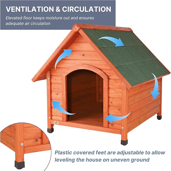TRIXIE Natura Cottage Dog House– Dog House for Extra Large Dogs Outside with Weatherproof Sealer & Peaked Roof, Wooden Dog House with Adjustable Legs for Large Dogs – 44.25 x 38 x 41.5 in