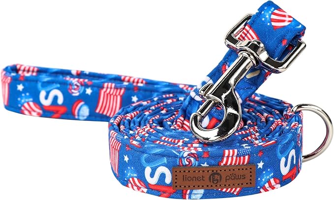 Lionet Paws Patriotic 4th of July American Flag Dog Leash Matching Dog Collar for Small Medium Large Dog