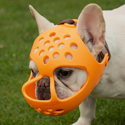 Short Snout Dog Muzzles,Soft Silicone Adjustable Breathable Bulldog Muzzle for Biting Chewing Barking Training,Ideal for Flat-Faced Dogs (M, Orange)