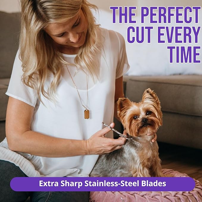 Grooming Scissors, Stainless Steel Dog Shears with Safety Rounded Tip, Set of Two Dog Scissors in a Leather Cover, Professional Pet Grooming Kit