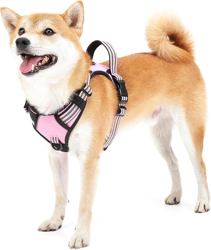 SUUVKING Dog Harness,No Pull Harness,Reflective No-Choke Pet Oxford Vest,Adjustable Soft Padded Pet Vest with Handle for Small to Large Dogs(Pink,M)