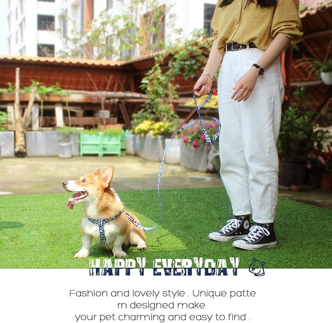 QQPETS Dog Harness Leash Set Adjustable Heavy Duty No Pull Halter Harnesses for Small Medium Large Breed Dogs Back Clip Anti-Twist Perfect for Walking (S(14"-20" Chest Girth), Bone)