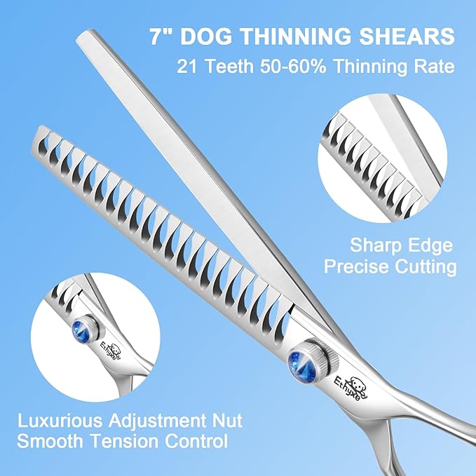7" 21-Teeth Chunkers Dog Grooming Scissors, Professional Texturizing Blending Thinning Shears Pets Hair Trimming Kit with Premium Steel & Ergonomic Handle for Comfortable Grooming