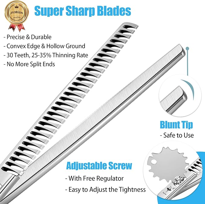 PURPLRBIRD 7 Inch Straight Dog Grooming Scissors Pet Thinning Texturizing Shears Professional Safety Blunt Tip Trimming Shearing for Dogs Cats Face Paws Limbs Japanese Stainless Steel Silver