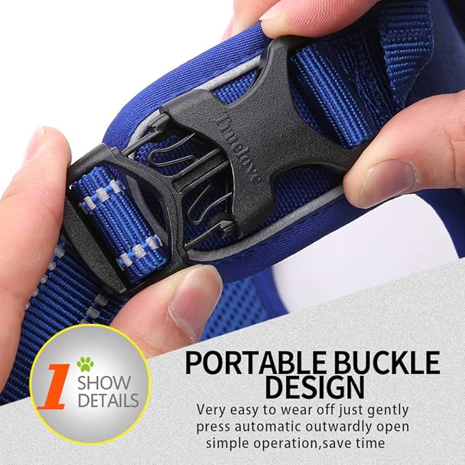 Soft Front Dog Harness .Best Reflective No Pull Harness with Handle and 2 Leash Attachments