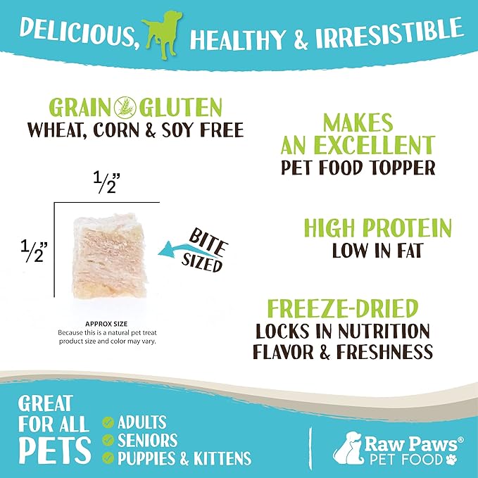 Raw Paws Freeze Dried Chicken Breast Treats, 4-oz, Made in USA - Natural Chicken Dog & Cat Treats