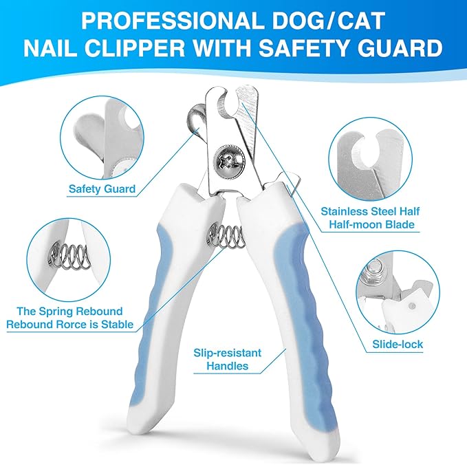 Professional Dog Grooming Scissors with Safety Round Tips, 5 in 1 Dog Grooming Scissors Kit, 4CR Stainless Steel Professional Pet Grooming Shears for Dogs/Cats, Sharp and Durable, Blue