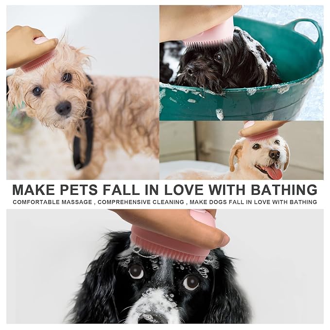 BLMHTWO Pet Bath Brush Dog Scrubber for Bath Pet Shampoo Brush Dog Bathing Brush Pet Bubble Brush with Silicone Loop Handle for Long Short Haired Dogs and Cats