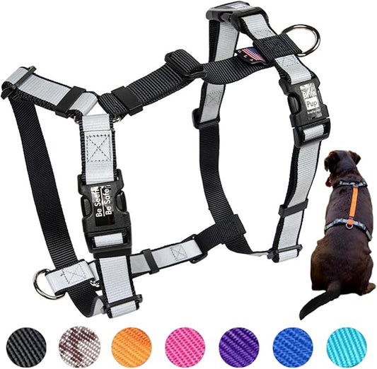 No Pull Harness with Fully Customizable Fitment for XL Dogs - 3M Reflective Heavy Duty Harness for Walking & Training - No Choke Comfortable Collar Design, Made in USA XL-Black