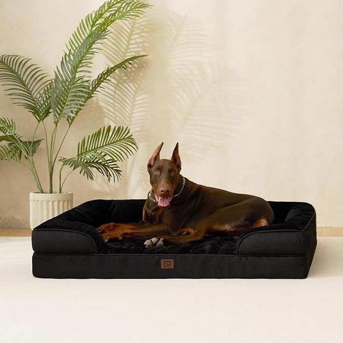 EHEYCIGA Orthopedic Dog Beds for Extra Large Dogs, Waterproof Memory Foam XXL Dog Bed with Sides, Non-Slip Bottom and Egg-Crate Foam Big Dog Couch Bed with Washable Removable Cover, Black