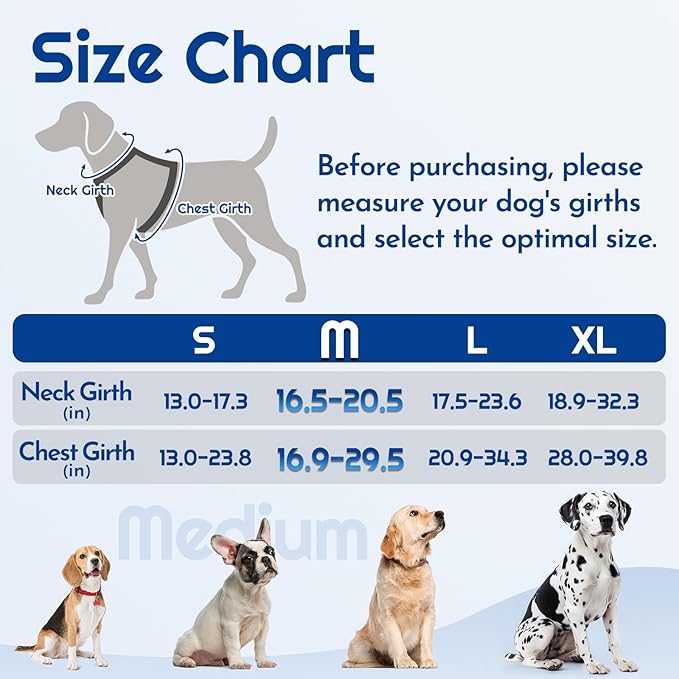 Eagloo Dog Harness Medium Sized, Easy Wearing with 3 Buckles, Adjustable No Pull Pet Harness with 2 Rings for Walking, No Chock Reflective Soft Padded Vest with Control Handle, Blue & Black, M