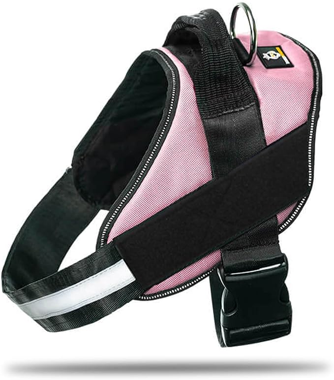 Non Pull Dog Harness with Patch Panels and Handle, Adjustable, Reflective, No Choke, Heavy Duty Easy On Service Dog Vest Harnesses for Medium Large Small Sized Dogs - Pink, M