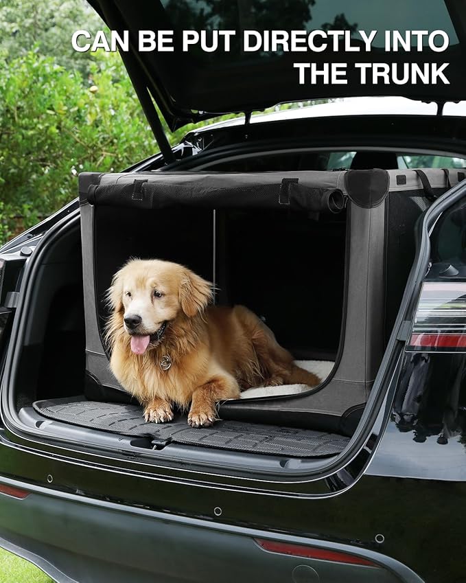 36 Inch Collapsible Travel Dog Crate for Medium Large Dogs, Portable Dog Crate 4-Door Foldable Soft Kennel with Chew-Proof Mesh Windows for Indoor & Outdoor Travel,with Storage Bag,Grey