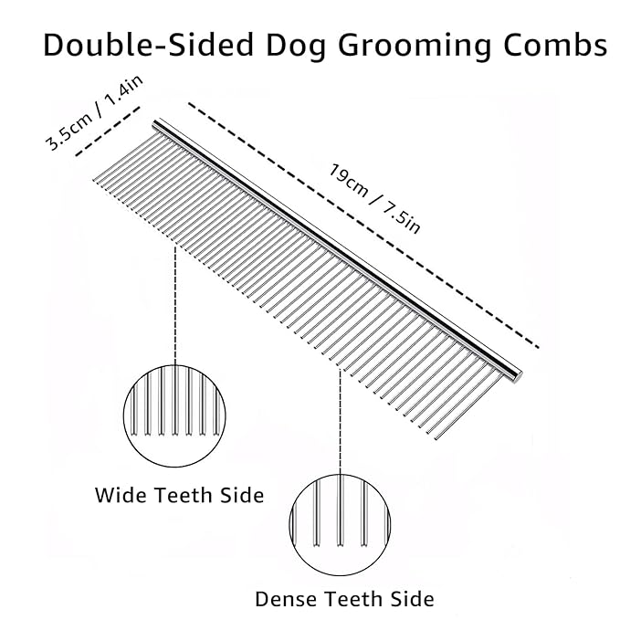 YINGFAN Dog Comb, Stainless Steel Dematting Comb for Dogs and Cats, Metal Dog Comb Removes for Knots and Tangled Hair (7.5 inches)