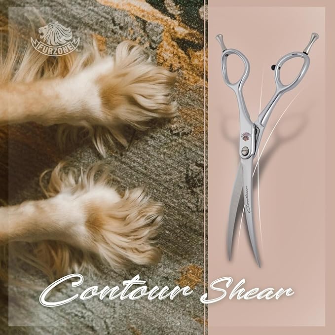 6.25” Contour Curved Shear Pet Dog Grooming Scissors, Patent Grip Design, Easy Adjust, Japanese 440C Tempered Steel, Lightweight, Professional Dog Scissors For Dog Grooming