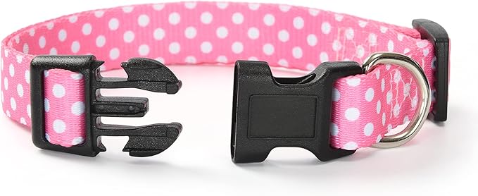 Mile High Life Dog Collar | Cute Puppy Collars | Lightweight Girl Dog Collar | Soft Boy Dog Collars | w Geometric Plaid Wave Line Pattern (Pink Dots, Small)