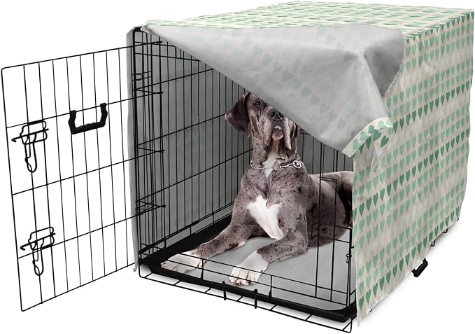Lunarable Aquamarine Dog Crate Cover, Romantic Pattern with Heart Shapes in Rows, Easy to Use Pet Kennel Cover for Medium Large Dogs, 48 Inch, Champagne Laurel Green