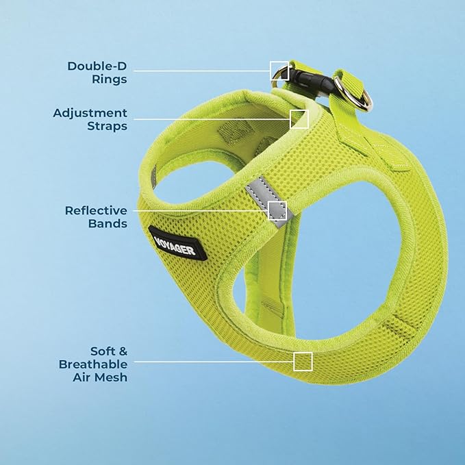 Voyager Step-in Air Dog Harness - All Weather Mesh, Reflective, No Pull Harness for Small, Medium Dogs, Cats - Secure with Hook & Loop Fastener, Buckle, Double D-Rings - Lime Green, S