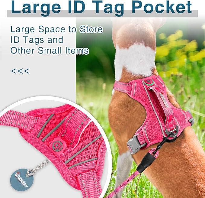BARKBAY Dog Harness No Pull with ID Tag Pocket - Heavy Duty, Reflective, Easy Control for Large Dogs (Pink,S)