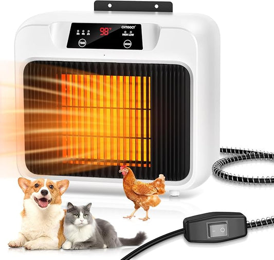 600W Dog House Heater, Pet Heater w Time Setting (2 4 8 H) Dog Heater for Outside Winter, 300/600W 2 Mode Electric Heater Indoor Outside for Livestock Kennel Heater Cat Cage Coop Winter