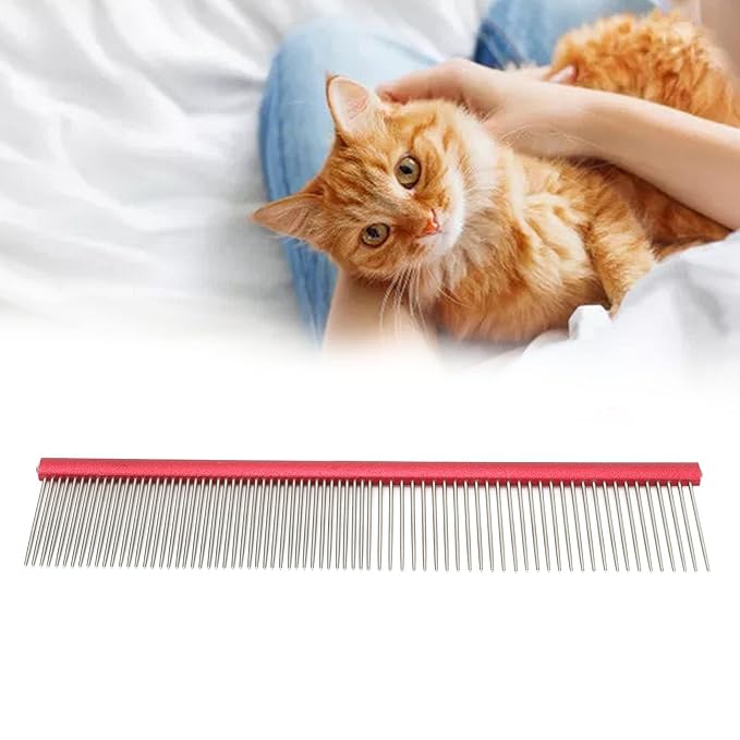 Greyhound Comb for Dogs, Metal Dog Comb with Rounded Ends, 2-in-1 Design for Grooming Matting, Red