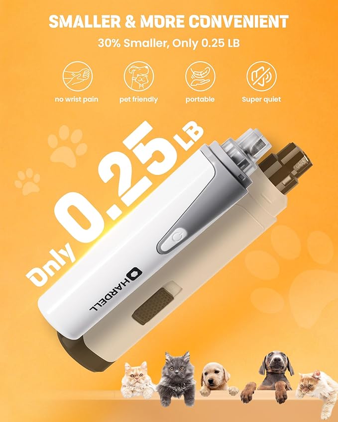 HARDELL Dog Nail Grinder, Super Quiet Dog Nail Trimmers with 2 LED Lights & 3 Grinding Ports, Safety Pet Nail Grinder for Small Dogs/Cats & Puppy
